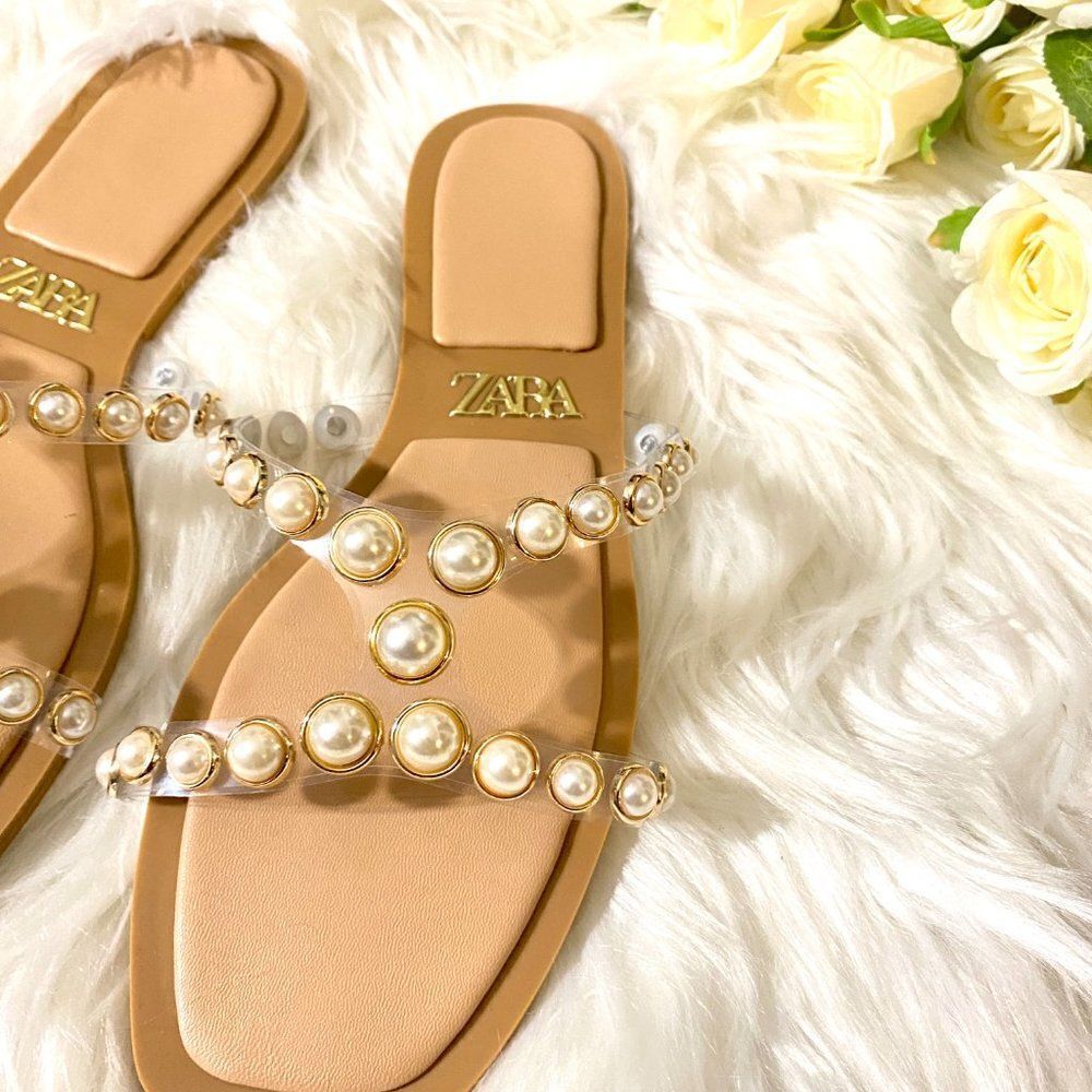 ZARA PEARLY VINYL SANDALS FLATS - Picture 7 of 8